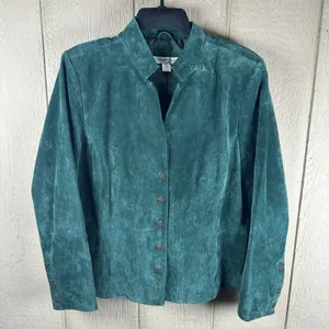 Coldwater Creek Emerald Green Suede Leather Jacket Petite Large Floral Buttons thumbnail 1