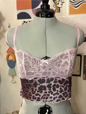 Y2K Pink Lace Leopard Mesh Bustier Cami Top Size M thumbnail 2