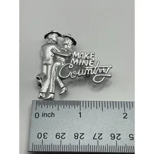 Country Western Signed Brooch Pin MAKE MINE COUNTRY Script Silver Plate NEW thumbnail 4