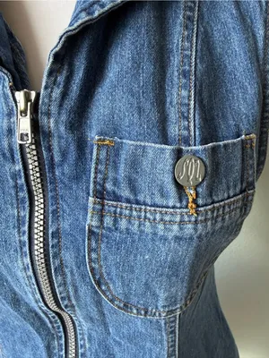 Y2K Sleeveless Blue Denim Zip-Front Women's Dress Size Medium thumbnail 5