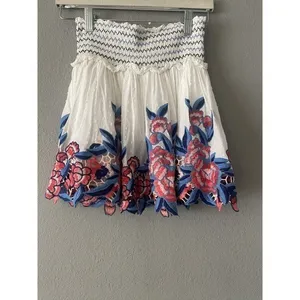 Saylor Floral Embroidered Mini Skirt White Blue Pink Size M thumbnail 2