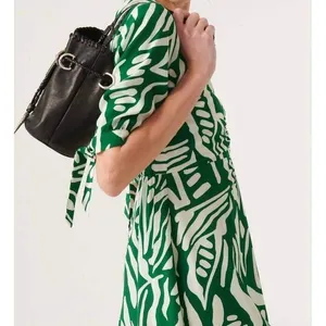 BA&SH Terence Midi‎ Dress in Green/White Size 2 Hawaiian Print thumbnail 12