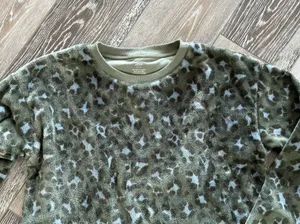 Aerie Sz S So Cozy Warm Fleece Pullover Sweatshirt Green & Blue Leopard Print thumbnail 5