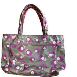 Juicy Couture Tote Vinyl Gray Purple White Flowers Bag Leather Trim thumbnail 2