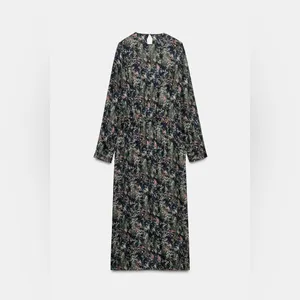 NWT Zara Chic Floral Long Sleeve Dress Midi/Maxi Side Pockets dress Size S thumbnail 8