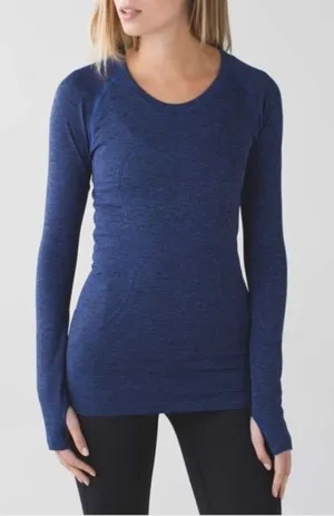 Lululemon sapphire‎ blue swiftly long sleeve size 4 thumbholes athletic thumbnail 1