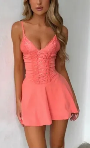Outcast NEW Lucia Corset Mini Dress Coral thumbnail 1