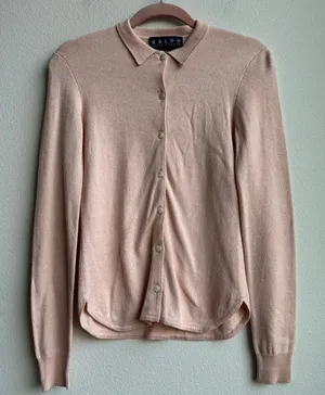 Vintage Ralph Lauren Silk Cashmere Pink Collared Cardigan Sweater S thumbnail 1
