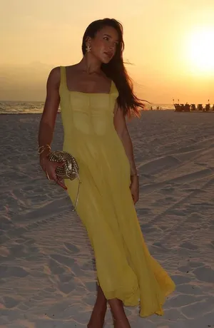 Zara butter mustard Yellow Maxi Dress flowy bohemian midi summer vacation thumbnail 2