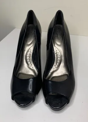 Dexflex Comfort Klue Womens Size 6.5 Open Toe Heel Shoes Black Shiny thumbnail 1