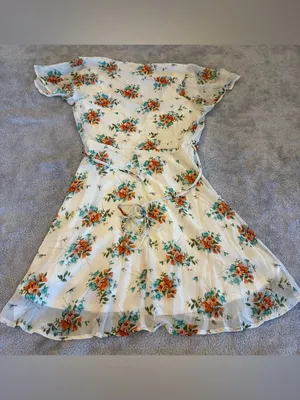 Women’s Altar’d State Floral Wrap Midi Dress in Ivory with Orange Blooms Size XS thumbnail 6