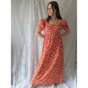 Vintage 70s Handmade Floral Puff Sleeve Maxi Dress Empire Waist Cottagecore thumbnail 6
