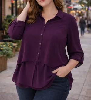Lane Bryant Purple Semi-Sheer Layered Button-Up Blouse | Long Sleeve Top 18/20 thumbnail 1