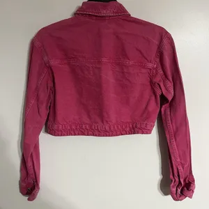 Zara Z1975 Cropped Denim‎ Jean Jacket Barbiecore Pink Size Medium thumbnail 9