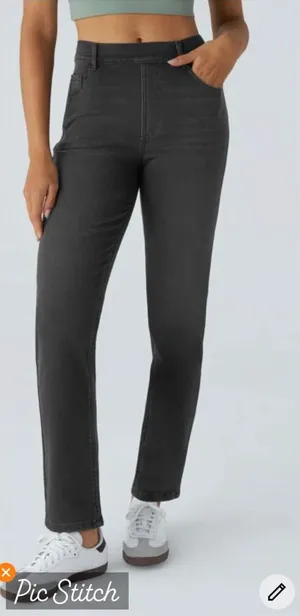 Halara Flex Denim High Waisted Straight Leg Jeans Washed Black thumbnail 1
