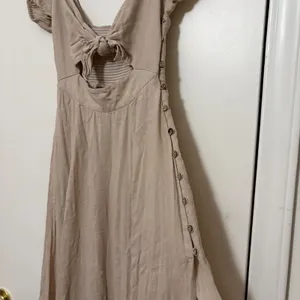 Free People Tan Tie Front Cutout Puff Sleeve Midi Dress Womens‎ XS thumbnail 3