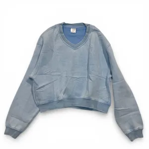 Cropped V-Neck Sweatshirt Women’s Small NEW light pastel Dusty Blue thumbnail 6