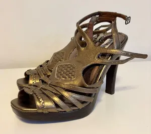 Steve Madden Leather Strappy Peep Toe Ankle Strap High Heel Sandals Bronze 7 thumbnail 1