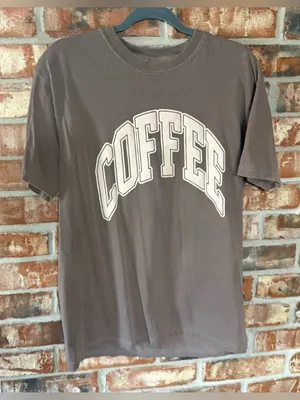 Comfort Colors Women's Short Sleeve Tee with COFFEE Graphic in Brown thumbnail 1