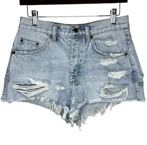 Ksubi Tongue n Cheek Messed Up Sashiko Embroidered Cut Off Denim Short Shorts thumbnail 1