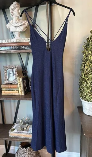 Misha Veronika Strappy Stretch Metallic Midi Dress Nightshade Blue Womens Size 4 thumbnail 7