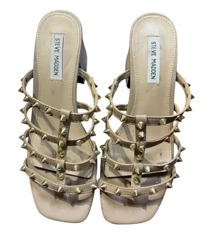 Steve Madden Shoes Womens Size 8 Beige Studded‎ Block Heel Sandals Intricate-S thumbnail 1