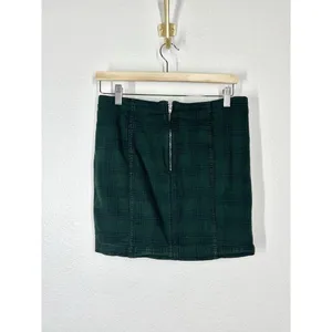 Free People Modern Femme Mini Skirt Size 10 Dark Green Plaid Dark Academia thumbnail 2