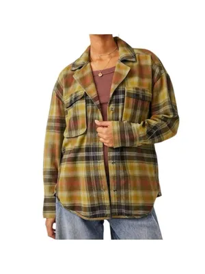 Free People We The Free Izzy Cargo Shirt plaid oversized Shacket Green Grunge M thumbnail 3