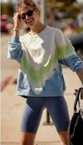 Free‎ People Sweatshirt Size L Key Lime Combo Movement Dip Dye Chevron Pullover thumbnail 1