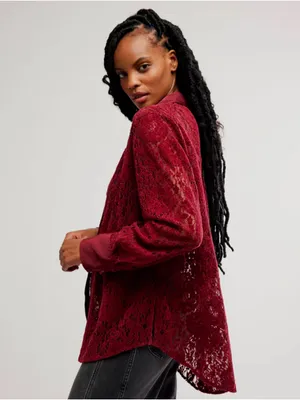 Free People Faith Button Down Shirt, Cabernet thumbnail 2