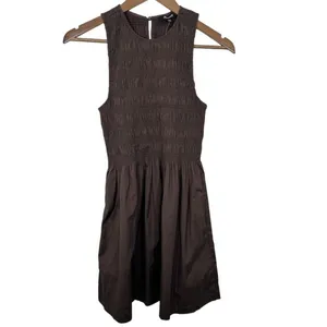 Madewell Melody Smocked Sleeveless Mini Dress Dark Brown Cotton‎ Poplin XXS NWT thumbnail 3