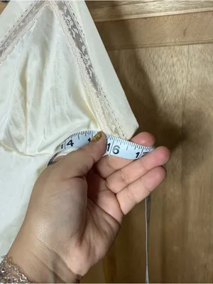 Women's Cream Satin Slip Dress with Lace Trim S/M thumbnail 4