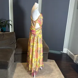 Women’s Floral One Shoulder Lightweight Summer Dress Leg Slit Cut Outs Size L thumbnail 4