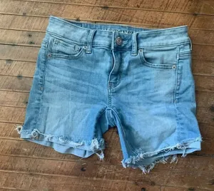 American Eagle distressed raw hem midi 0 denim shorts thumbnail 1
