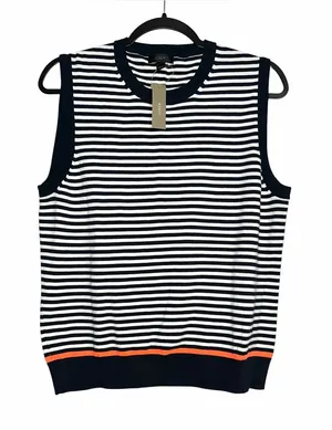NWT J. Crew Jackie Sweater Shell Navy Striped Sleeveless Knit Tank XL thumbnail 1