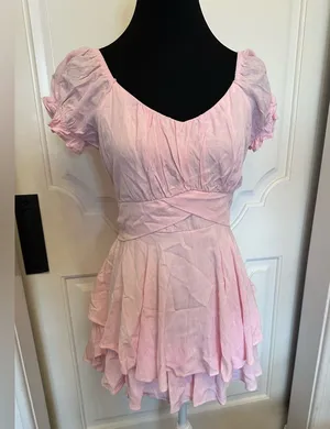 Altar’d State Haisley Double Layered Pink Ruffled Romper NWOT thumbnail 1
