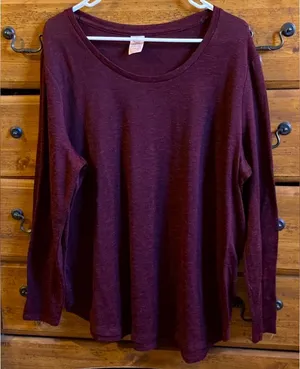 Faded Glory Long Sleeve Blouse Size 2XL Burgundy & black Blend thumbnail 1