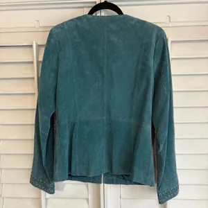 Bradley Teal Leather Lace‎ Detail Jacket Size Medium Blue thumbnail 2