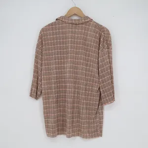 Topshop Womens Brown Orange Grid Check Plisse Button Up Shirt Size US 4-6 thumbnail 5