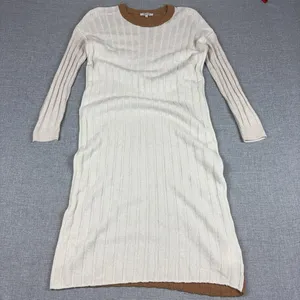 Madewell Sweater Dress Womens XS White Tan Ribbed Long Sleeve Knit Crew Neck thumbnail 1