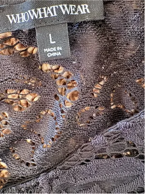 WHO WHAT WEAR Lace Ruffle Sleeveless Blouse Women's Size L Black NWT thumbnail 5