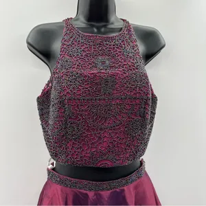 Sherri Hill‎ Burgundy Maroon Beaded Two Piece Homecoming Mini Dress Size 6 thumbnail 4