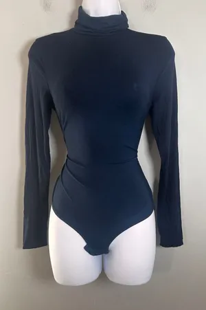 J.Crew 365 Navy‎ Blue Long Sleeve Turtleneck Bodysuit Small Slim Fit Minimalist thumbnail 1