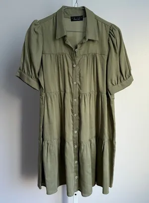 Trixxi Tiered Mini Dress - Button Front, Puff Sleeve, Casual -‎ sz S thumbnail 1