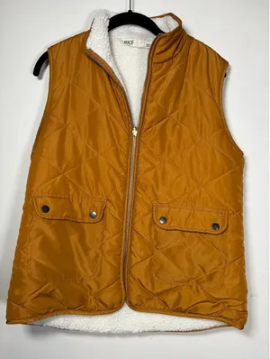 BKE Quilted Puffer Vest Mustard Yellow Sherpa Lined Gorpcore Outdoor Cozy Small thumbnail 1
