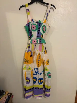 Zara Women’s M Abstract Print Button Front Midi Dress Belted Artsy Colorful thumbnail 6
