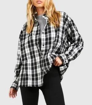Boohoo Black/White Flannel Oversized Shirt, Size XL New w/Tag thumbnail 1