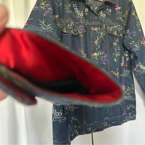 Quacker Factory Jacket Embroidered Floral Blue Denim Jean Trucker Women's Size L thumbnail 5