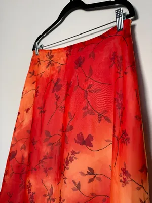 Orange Floral Vintage Skirt Sheer thumbnail 3