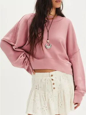 NWOT Free People We The Free Hi-Lo Pullover - dusty pink rose - XS thumbnail 1